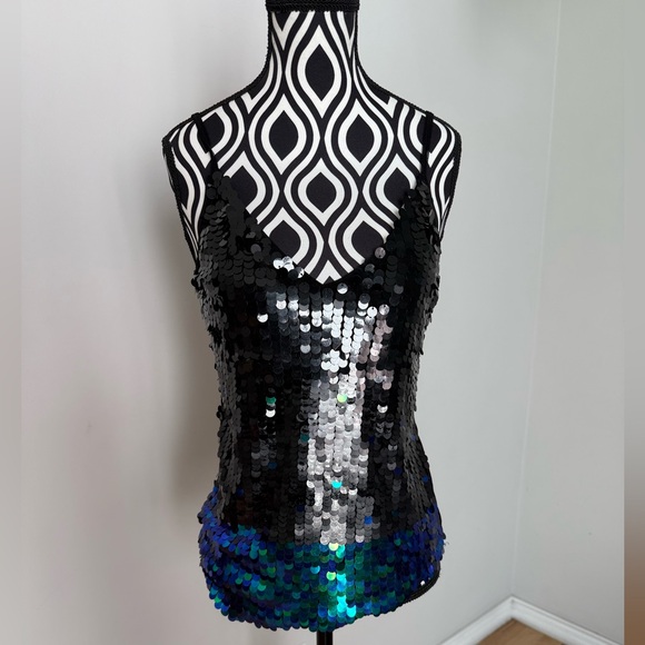 Vintage Y2K Disc Sequin Ombré Asymmetrical McBling Girlhood Core Top - Picture 14 of 17